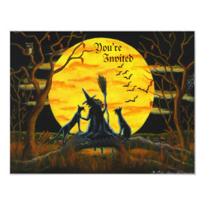 Halloween,party,invitation,witch,black,cats Card
