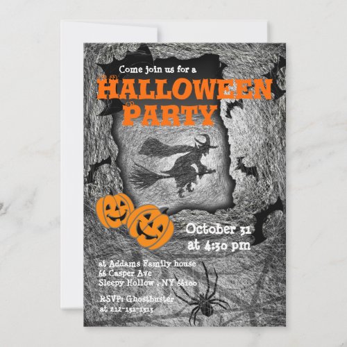 Halloween Party Invitation Witch Spider