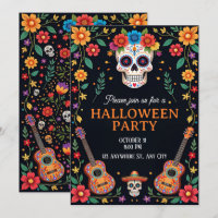 Halloween Party Invitation with Colorful Skulls