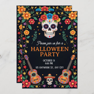 Halloween Party Invitation with Colorful Skulls