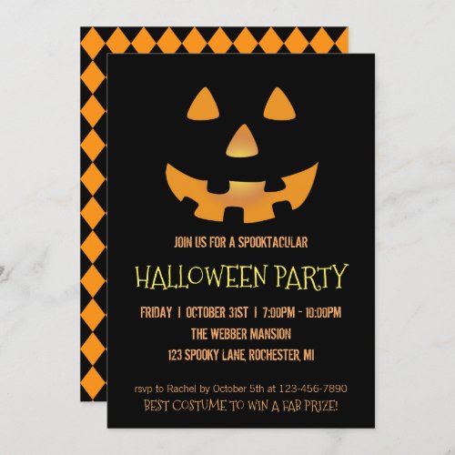 Halloween party invitation with pumpkin face