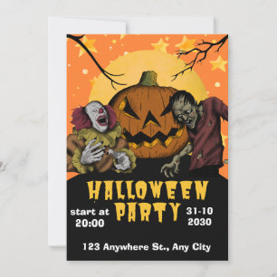 Halloween Party Invitation Zombie & Clown Theme