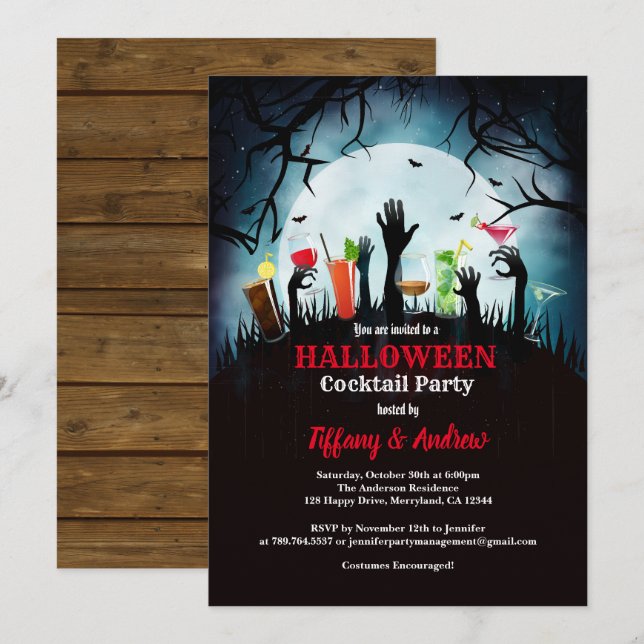 Halloween party invitation. Zombie cocktail party Invitation (Front/Back)