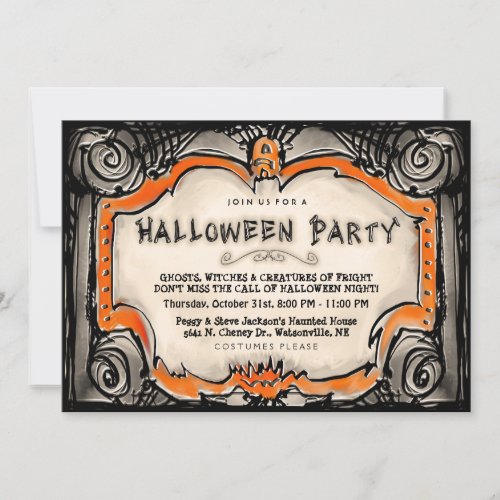 Halloween Party Invite - Black &amp; Orange Border