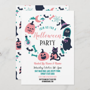 Halloween Party Invite Ghosts Pumpkins Pink