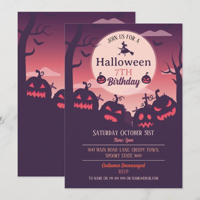 Halloween Party Invite Ghosts Pumpkins Wicthes (Front/Back)