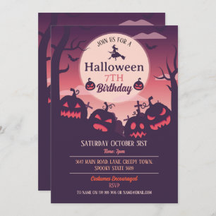 Halloween Party Invite Ghosts Pumpkins Wicthes