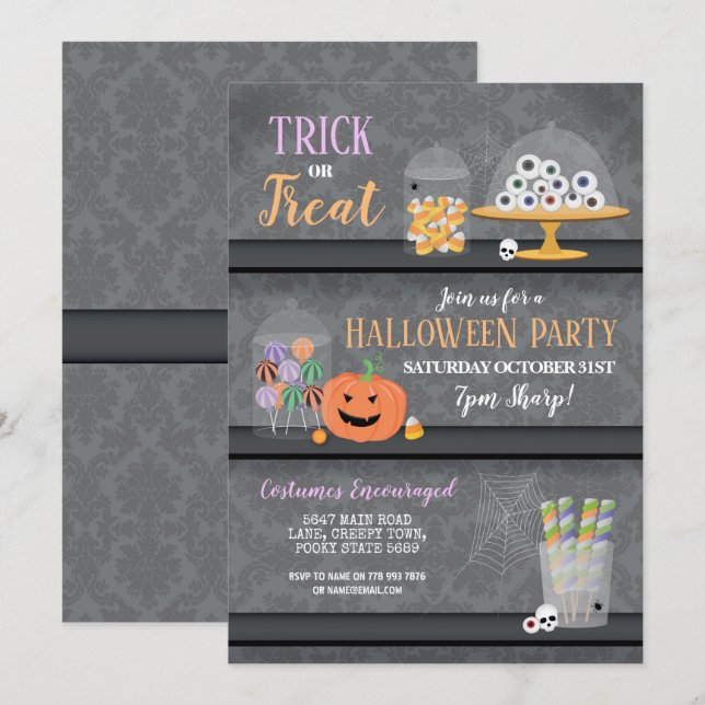 Halloween Party Invite Monster Bash Eyeballs Trick (Front/Back)