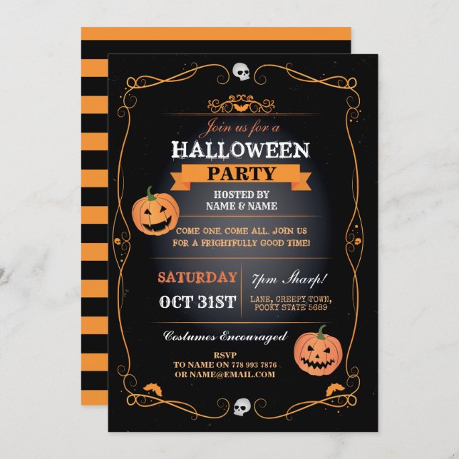 Halloween Party Invite Pumpkins Scary Horror Bash (Front/Back)