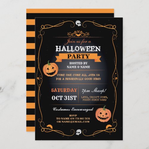 Halloween Party Invite Pumpkins Scary Horror Bash
