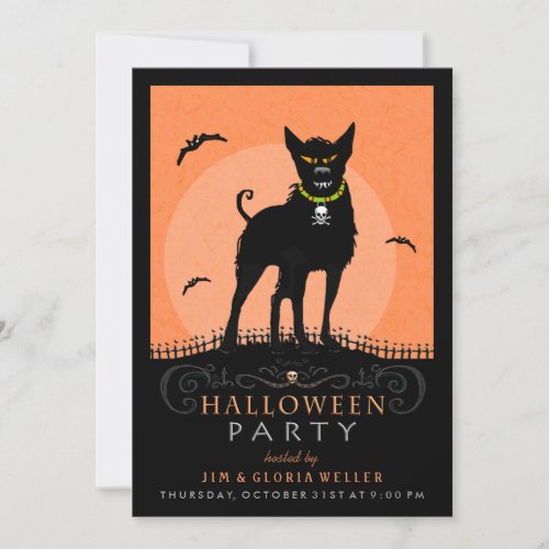 Halloween Party Invite - Scary Dog Under the Moon