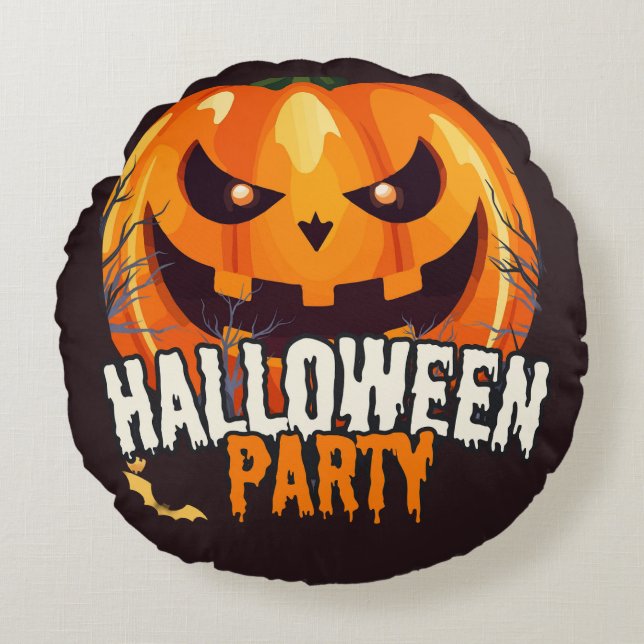 Halloween Party – Jack-o’-Lantern Design Round Pillow (Front)