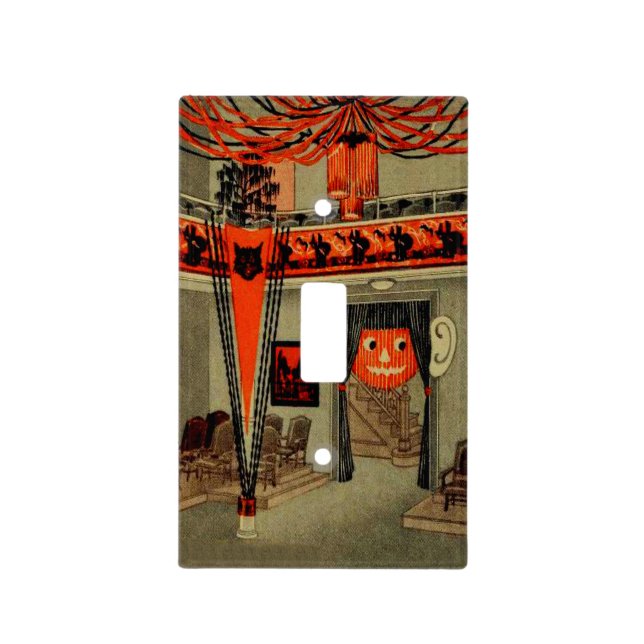 Halloween Party Jack O Lantern Pumpkin Black Cat Light Switch Cover (Front)