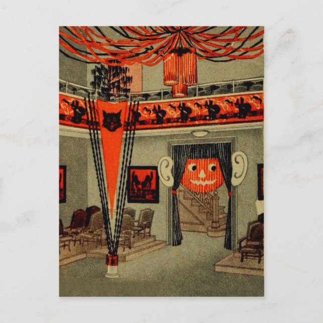 Halloween Party Jack O Lantern Pumpkin Black Cat Postcard (Front)