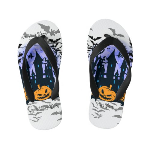 Halloween Party Jack O Lantern Spooky House Kids Flip Flops