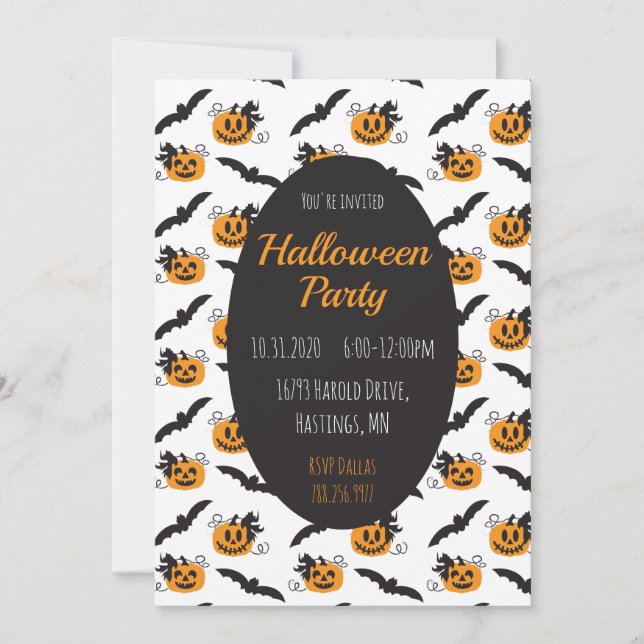 Halloween Party Jack O Lanterns Bat Black Orange Invitation (Front)