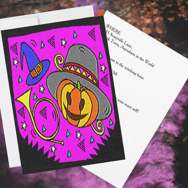 Halloween Party Jack O'Lantern and Bugle Purple Invitation | Zazzle