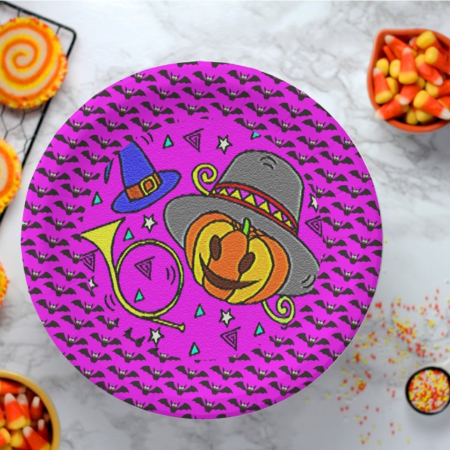 Halloween Party Jack O'Lantern Bugle Bats Purple Paper Plates (Halloween Party Jack O'Lantern Bugle Bats Purple Paper Plates)