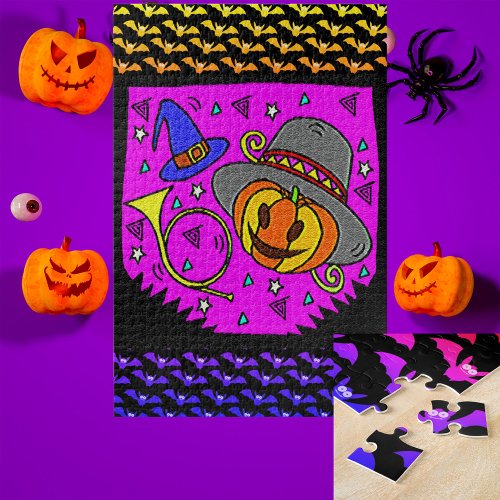 Halloween Party Jack OLantern Bugle Purple Large Jigsaw Puzzle