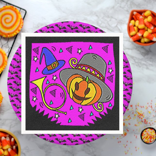 Halloween Party Jack O'Lantern Bugle Purple Paper Napkins (Halloween Party Jack O'Lantern Bugle Bats Purple Paper Napkins)