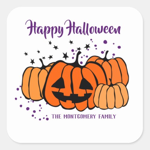 Halloween Party Jack Olantern Custom Name Square Sticker