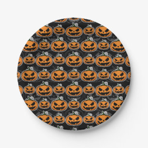 Halloween Party Jack O'Lanterns Scary Pumpkins Paper Plates