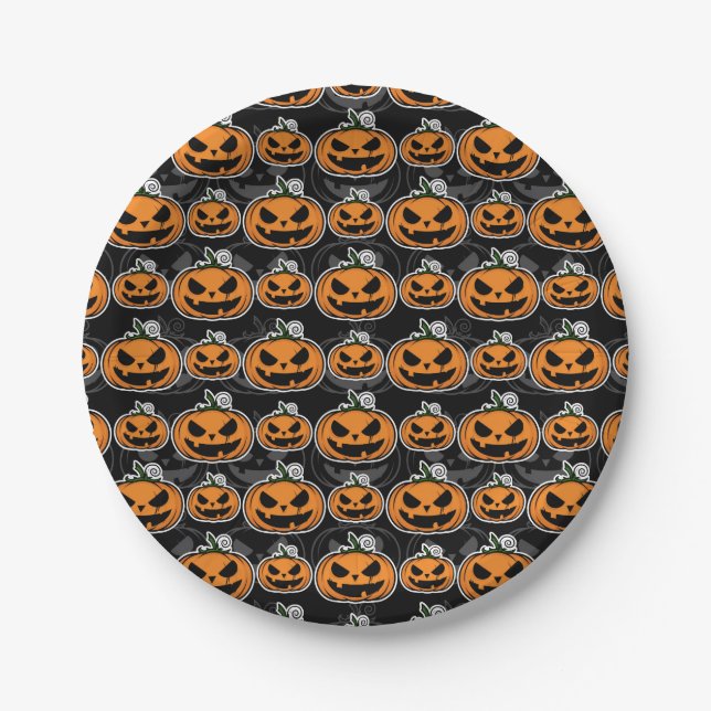 Halloween Party Jack O'Lanterns Scary Pumpkins Paper Plates (Front)