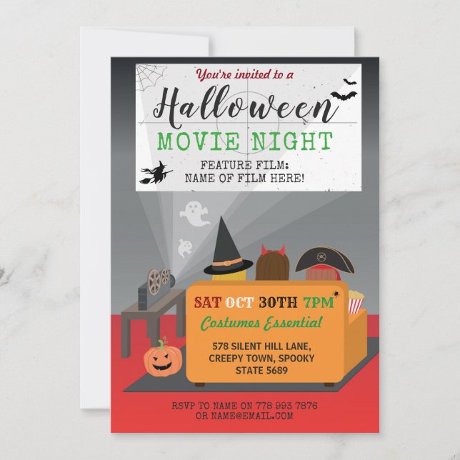 Halloween Party Kids Costume Horror Movie Night Invitation (Front)