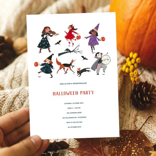Halloween party kids trick or treat parade holiday card