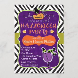 Halloween Party Modern Stripe Whimsical Invitation