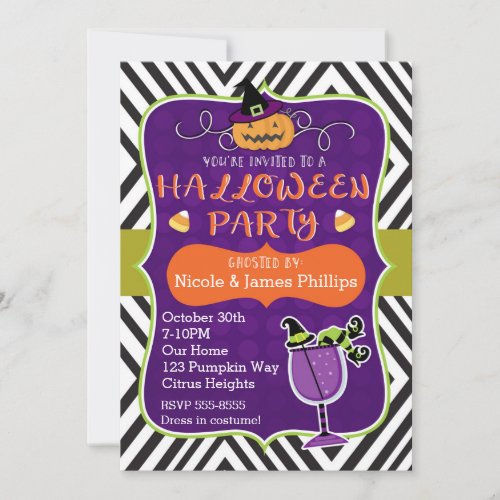 Halloween Party Modern Stripe Whimsical Invitation