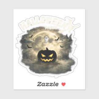 Halloween Party Moon Pumpkin Ghost Vintage Hallowe Sticker