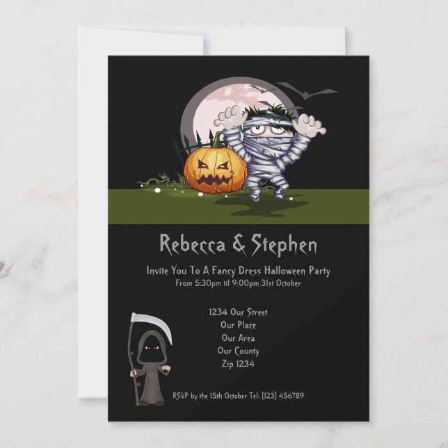 Halloween Party Mummy and Grim Reaper Invitation (Front)