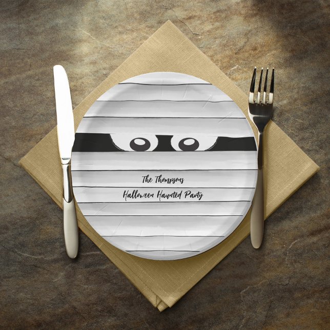 Halloween Party Mummy Spooky Custom Paper Plates (Cute Spooky Mummy Custom party paper plate.)