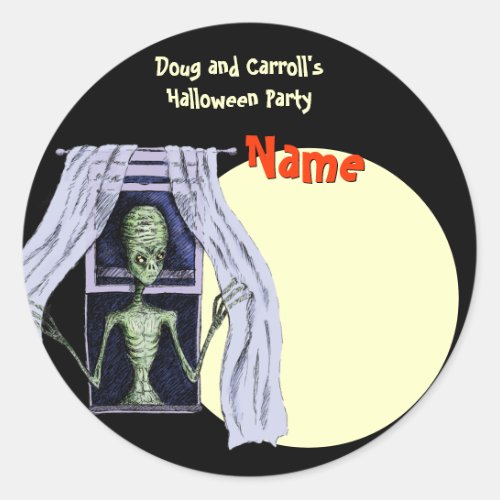 Halloween Party Name Tag _ Creepy Window Alien