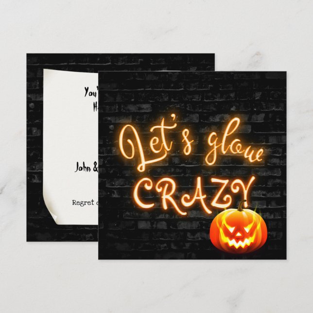 Halloween Party Neon Sign with Jack-o-lantern  Invitation (Front/Back)