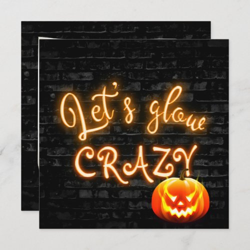 Halloween Party Neon Sign with Jack_o_lantern  Invitation