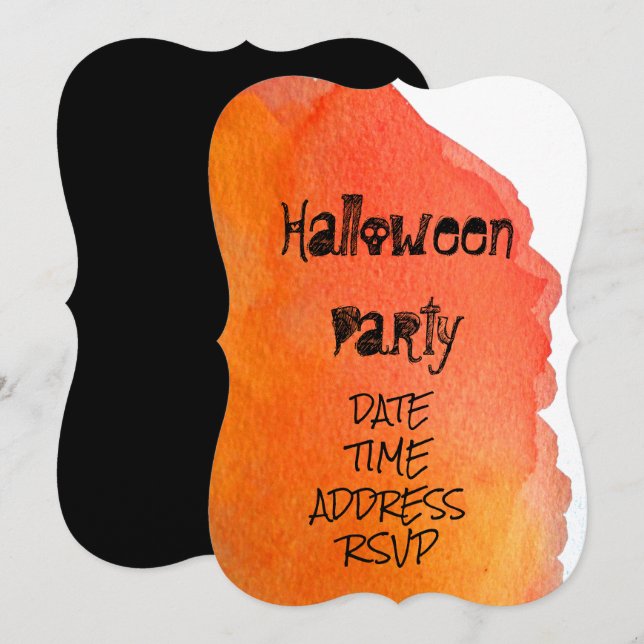 Halloween party orange and black invitation (Front/Back)