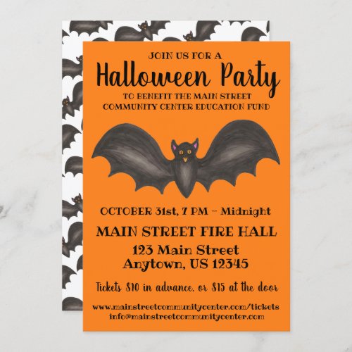 Halloween Party Orange Black Bat Trick_or_Treat Invitation