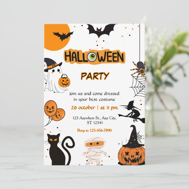 Halloween Party Orange & Black Invitation (Standing Front)