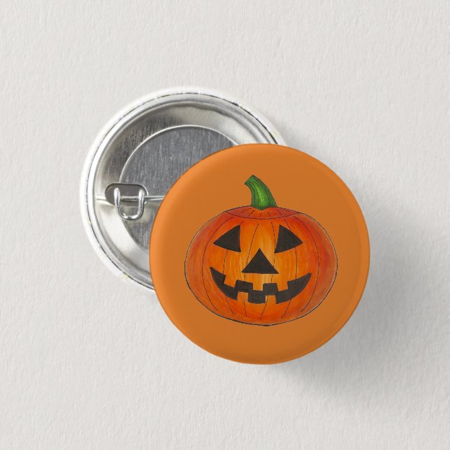 Halloween Party Orange Jack o' Lantern Pumpkin Button (Front & Back)