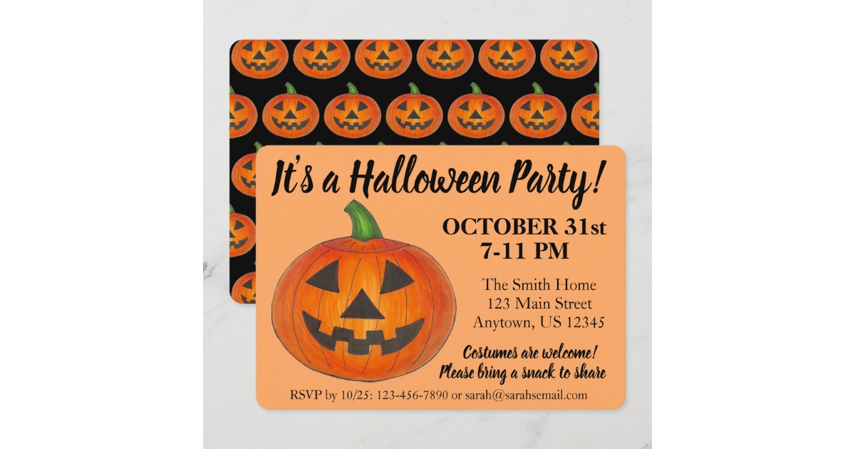 Halloween Party Orange Jack o' Lantern Pumpkin Invitation | Zazzle
