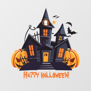 Halloween party orange pumpkin castle  window cling