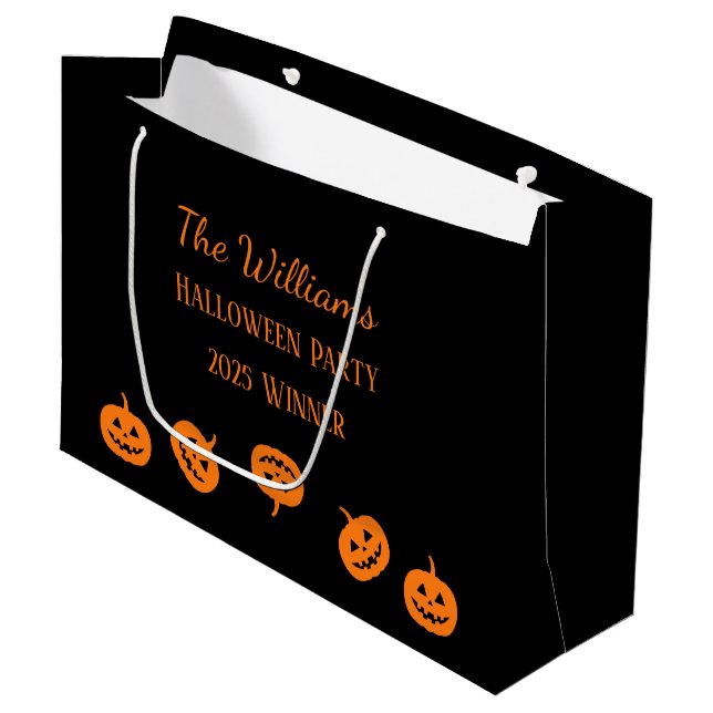 Halloween Party Orange Pumpkins Large Gift Bag (Front Angled)