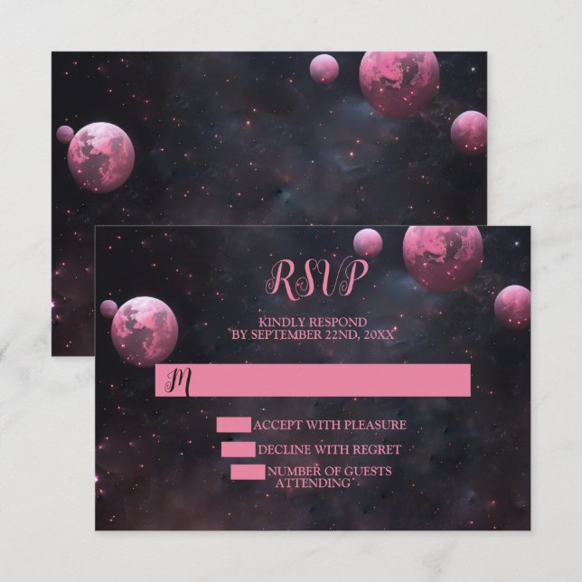Halloween Party Pink Tree Red Moon Dark Night RSVP Card (Front/Back)