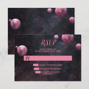 Halloween Party Pink Tree Red Moon Dark Night RSVP Card