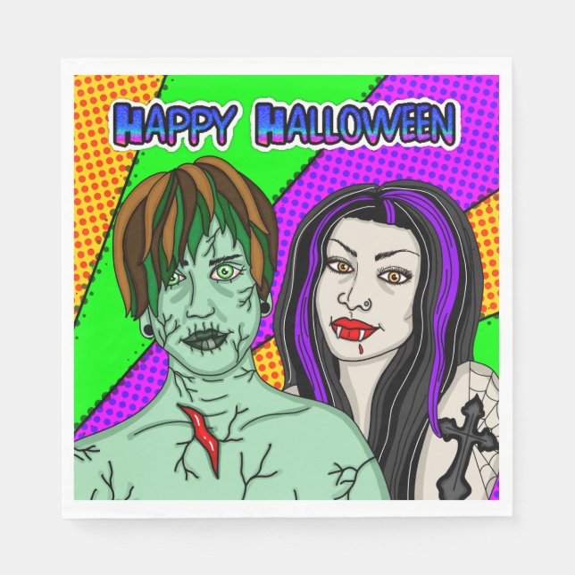 Halloween Party | Pop Art zombie Vampire  Napkins (Front)
