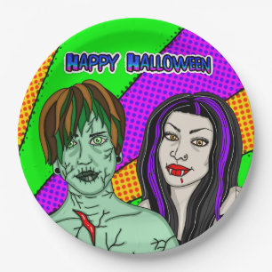 Halloween Party   Pop Art zombie Vampire  Paper Plates