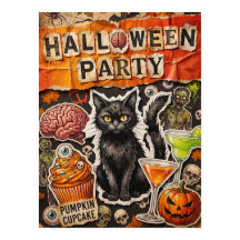 Halloween Party Poster With Black Cat