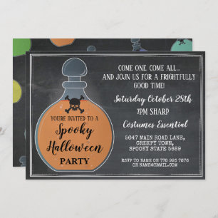 Halloween Party Potions Poison Bottle Skull Bones Invitation